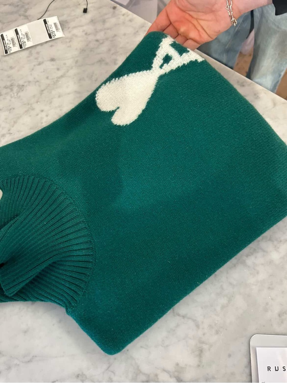 Men's Emerald Green Turtleneck Sweater with White Heart Detail